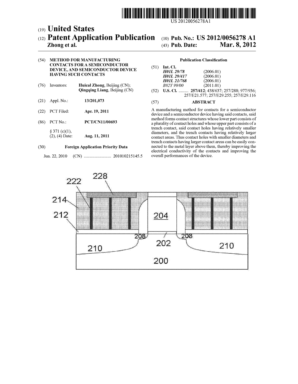 Method for Manufacturing Contacts for a Semiconductor Device, and     Semiconductor Device Having Such Contacts - diagram, schematic, and image 01