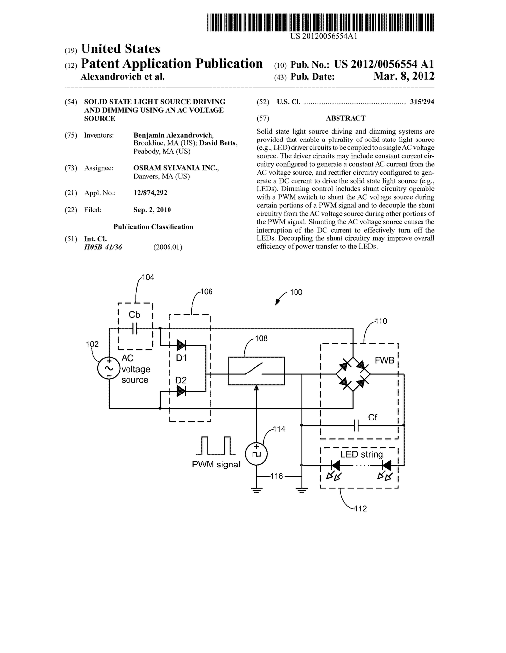 Solid State Light Source Driving and Dimming Using an AC Voltage Source - diagram, schematic, and image 01