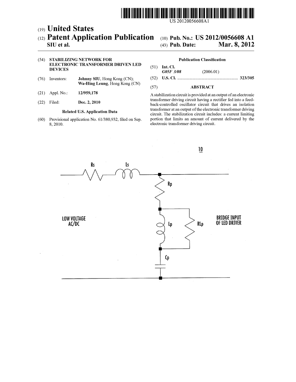 STABILIZING NETWORK FOR ELECTRONIC TRANSFORMER DRIVEN LED DEVICES - diagram, schematic, and image 01