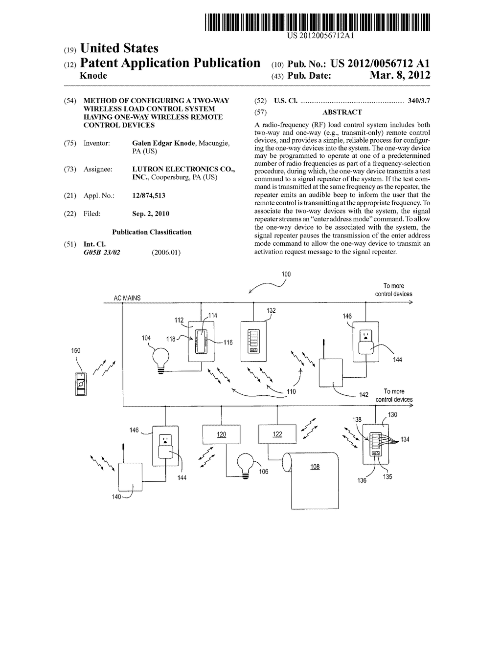 METHOD OF CONFIGURING A TWO-WAY WIRELESS LOAD CONTROL SYSTEM HAVING     ONE-WAY WIRELESS REMOTE CONTROL DEVICES - diagram, schematic, and image 01