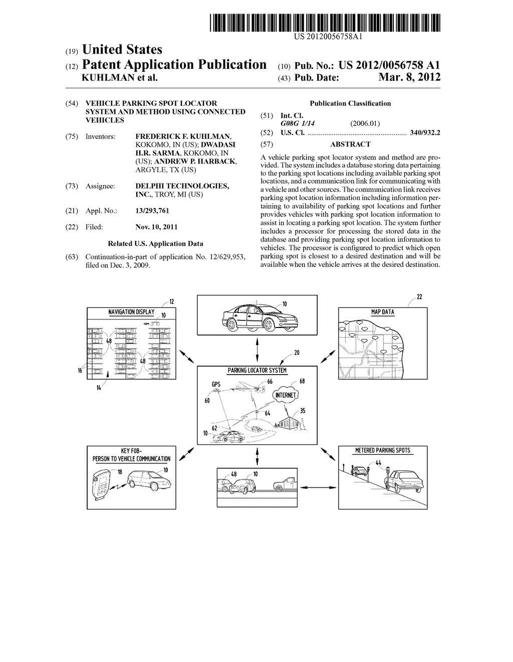 VEHICLE PARKING SPOT LOCATOR SYSTEM AND METHOD USING CONNECTED VEHICLES - diagram, schematic, and image 01