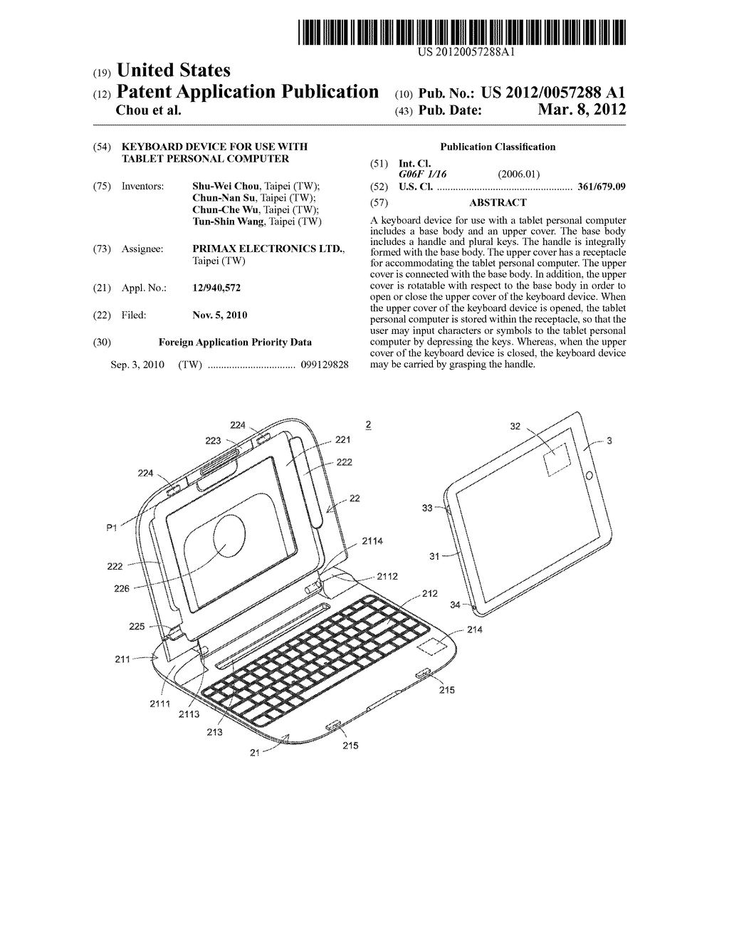 KEYBOARD DEVICE FOR USE WITH TABLET PERSONAL COMPUTER - diagram, schematic, and image 01