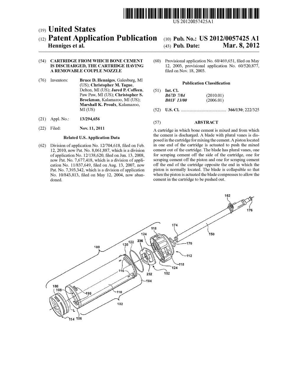 CARTRIDGE FROM WHICH BONE CEMENT IS DISCHARGED, THE CARTRIDGE HAVING A     REMOVABLE COUPLE NOZZLE - diagram, schematic, and image 01