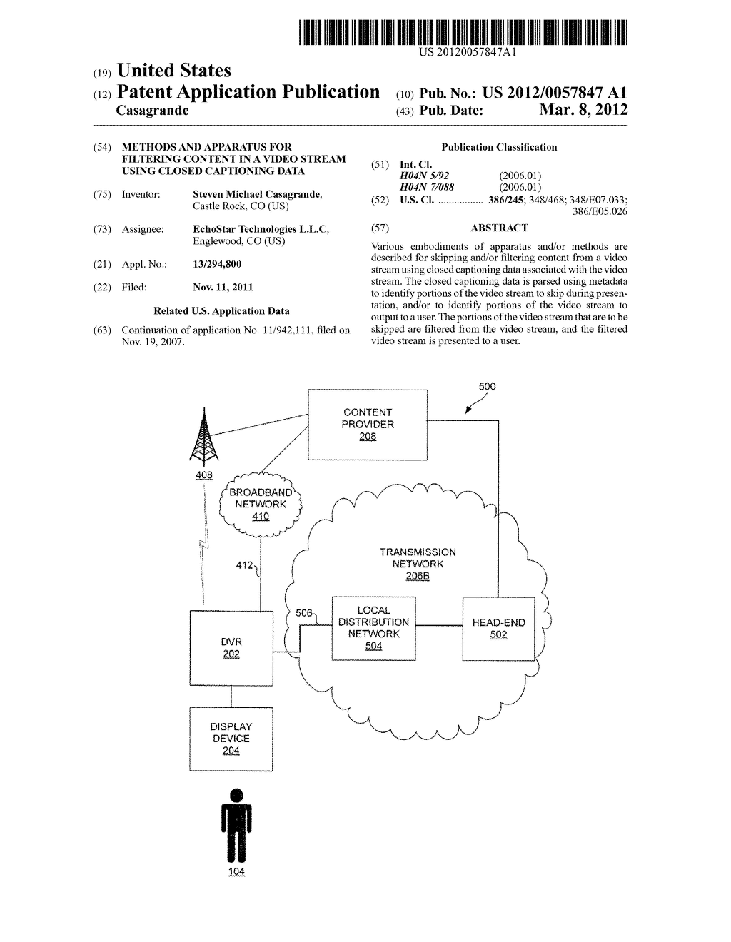 METHODS AND APPARATUS FOR FILTERING CONTENT IN A VIDEO STREAM USING CLOSED     CAPTIONING DATA - diagram, schematic, and image 01