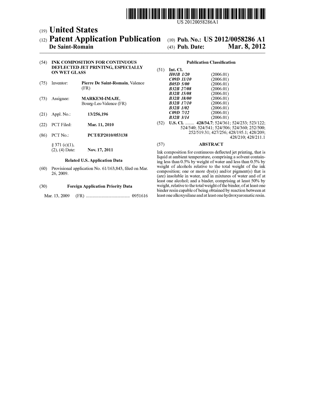 INK COMPOSITION FOR CONTINUOUS DEFLECTED JET PRINTING, ESPECIALLY ON WET     GLASS - diagram, schematic, and image 01