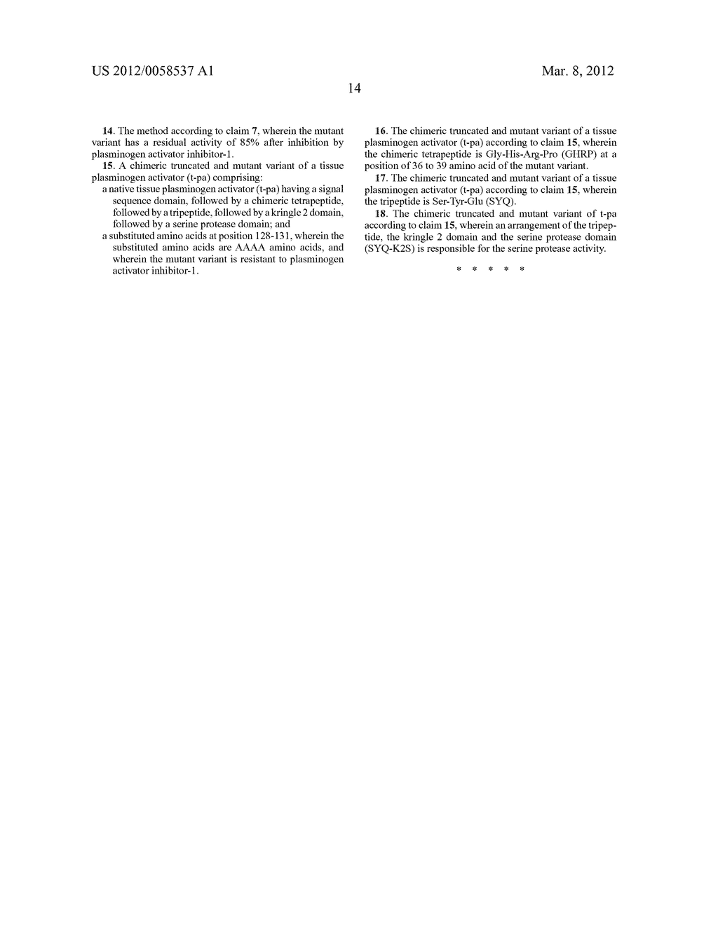 CHIMERIC TRUNCATED AND MUTANT VARIANT OF TISSUE PLASMINOGEN ACTIVATOR     (T-PA) RESISTANT TO PLASMINOGEN ACTIVATOR INHIBITOR-1 - diagram, schematic, and image 34