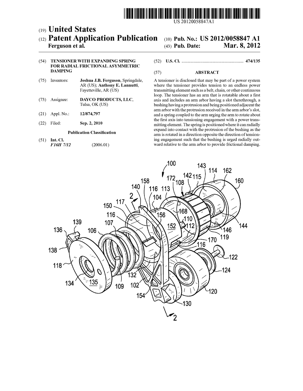 TENSIONER WITH EXPANDING SPRING FOR RADIAL FRICTIONAL ASYMMETRIC DAMPING - diagram, schematic, and image 01