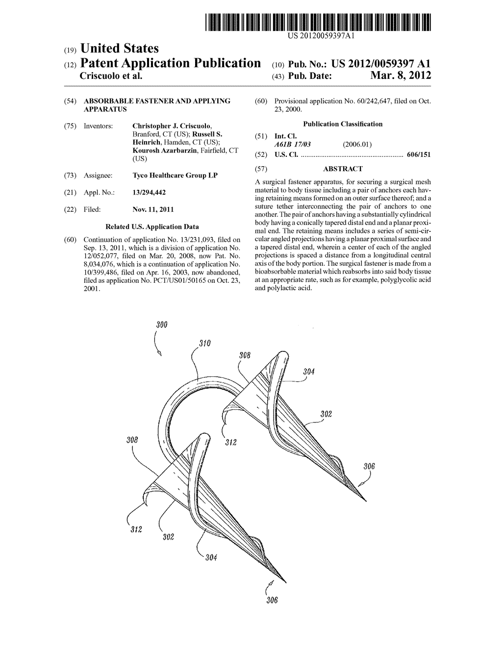 ABSORBABLE FASTENER AND APPLYING APPARATUS - diagram, schematic, and image 01