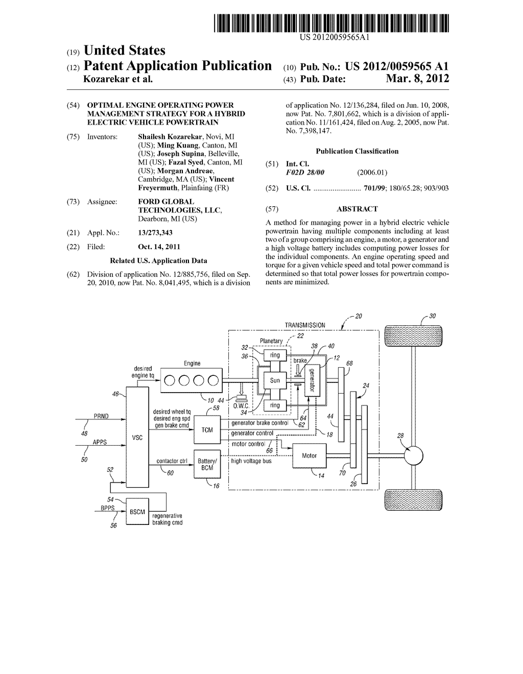 OPTIMAL ENGINE OPERATING POWER MANAGEMENT STRATEGY FOR A HYBRID ELECTRIC     VEHICLE POWERTRAIN - diagram, schematic, and image 01