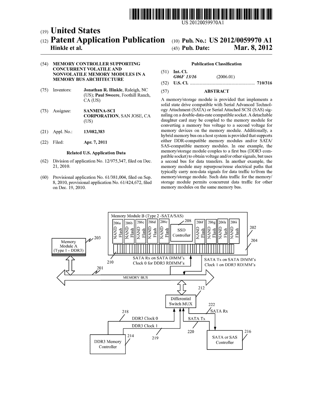 MEMORY CONTROLLER SUPPORTING CONCURRENT VOLATILE AND NONVOLATILE MEMORY     MODULES IN A MEMORY BUS ARCHITECTURE - diagram, schematic, and image 01