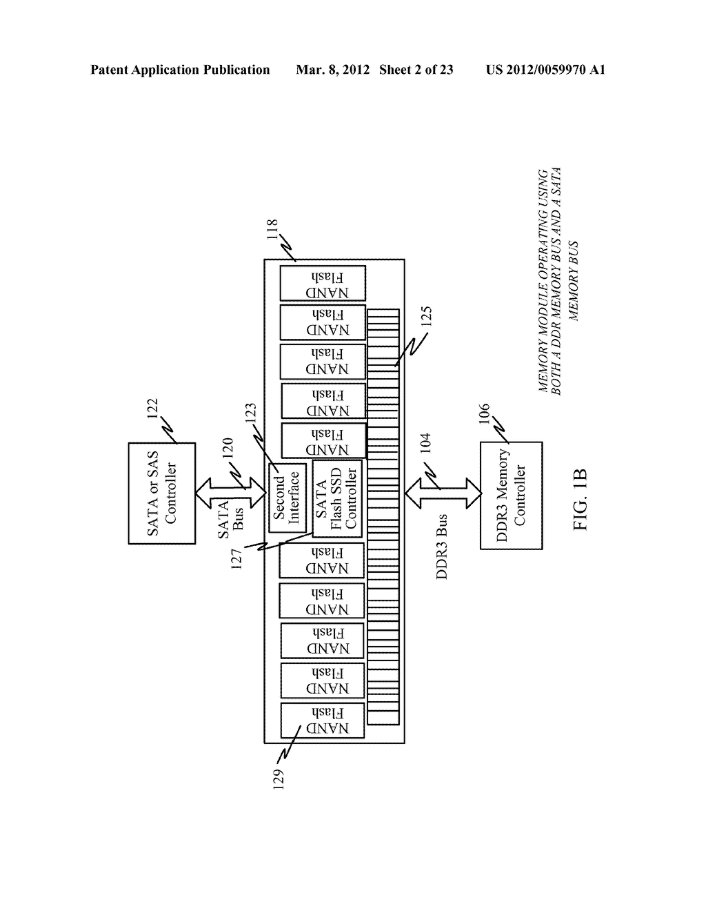 MEMORY CONTROLLER SUPPORTING CONCURRENT VOLATILE AND NONVOLATILE MEMORY     MODULES IN A MEMORY BUS ARCHITECTURE - diagram, schematic, and image 03