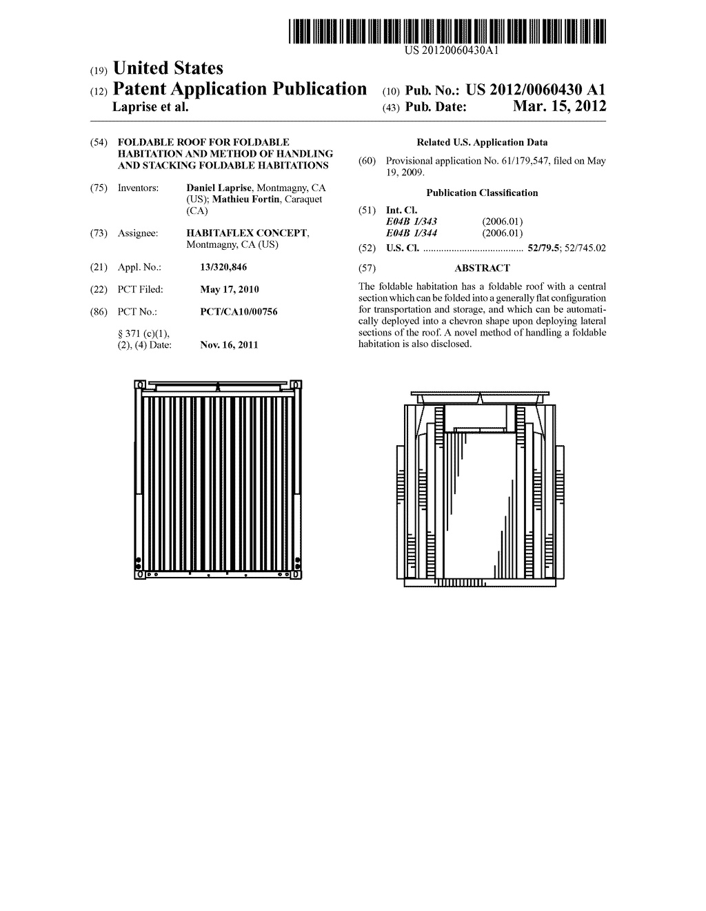 FOLDABLE ROOF FOR FOLDABLE HABITATION AND METHOD OF HANDLING AND STACKING     FOLDABLE HABITATIONS - diagram, schematic, and image 01