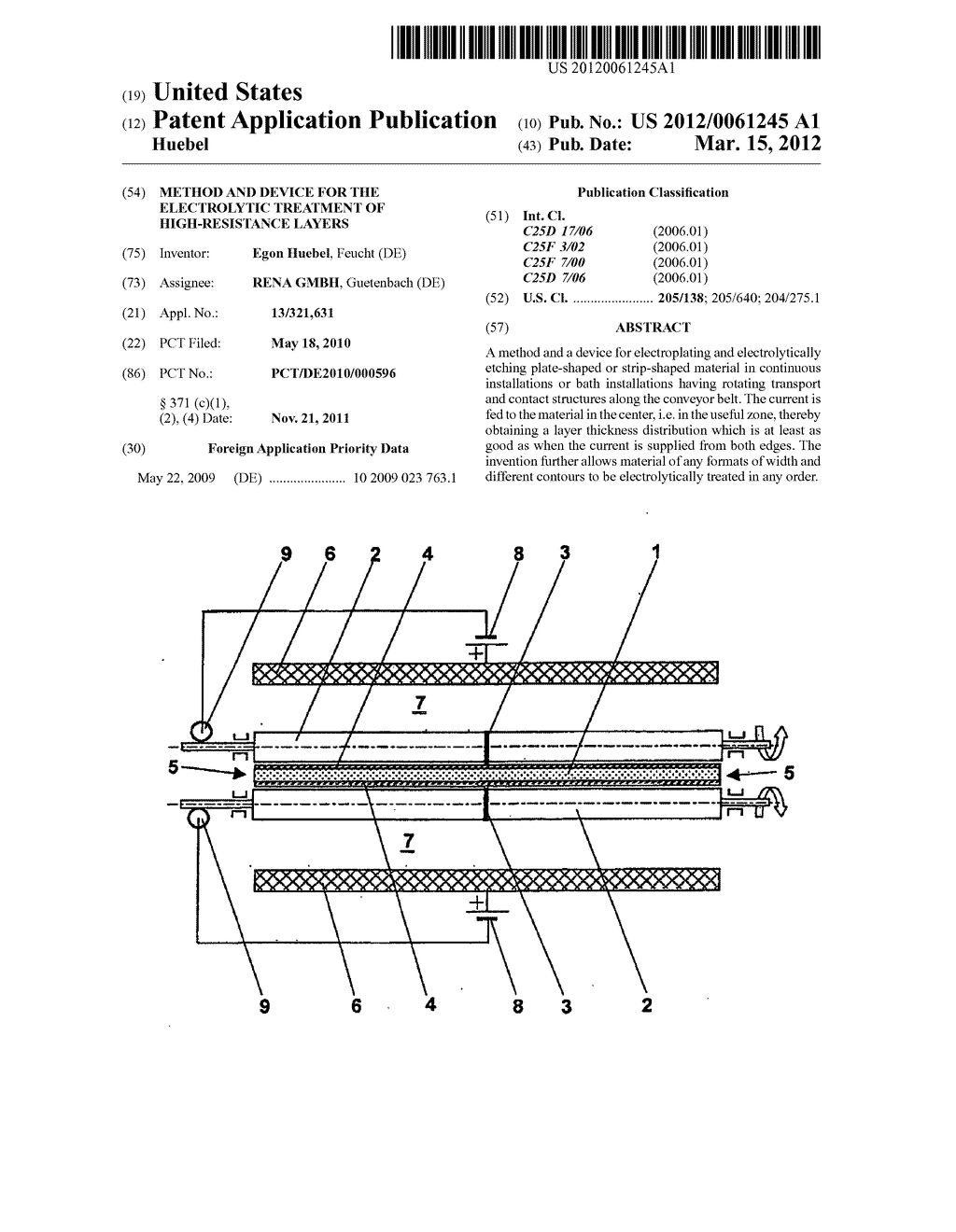 METHOD AND DEVICE FOR THE ELECTROLYTIC TREATMENT OF HIGH-RESISTANCE LAYERS - diagram, schematic, and image 01