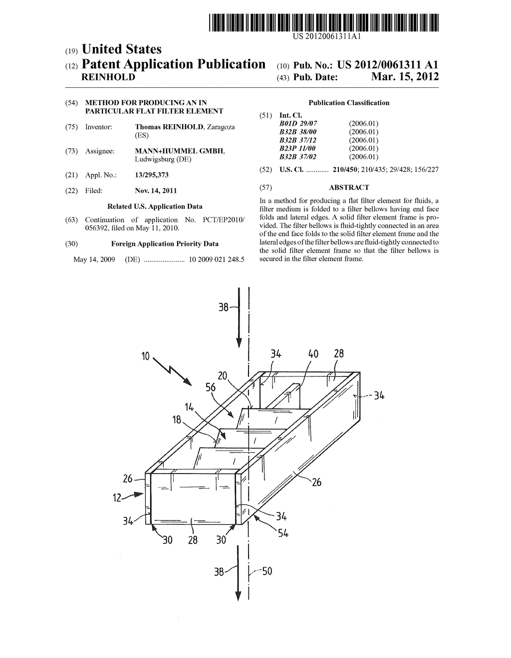 METHOD FOR PRODUCING  AN IN PARTICULAR FLAT FILTER ELEMENT - diagram, schematic, and image 01