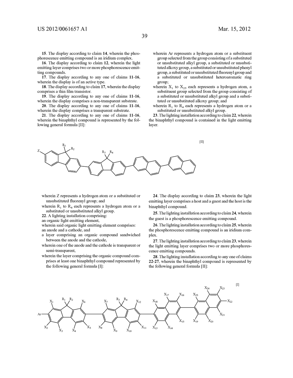 BINAPHTHYL COMPOUND AND ORGANIC LIGHT EMITTING ELEMENT USING THE SAME - diagram, schematic, and image 45