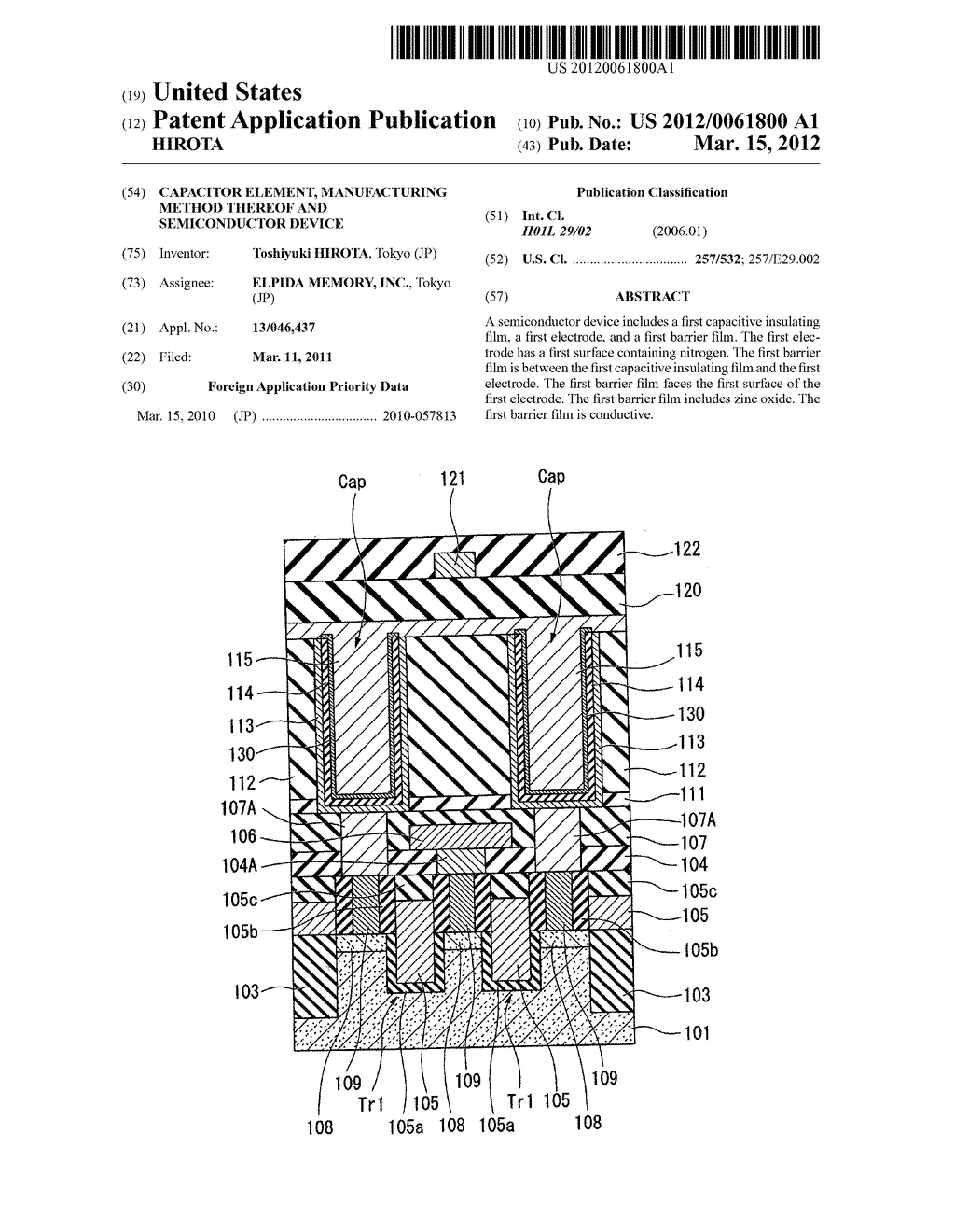 CAPACITOR ELEMENT, MANUFACTURING METHOD THEREOF AND SEMICONDUCTOR DEVICE - diagram, schematic, and image 01