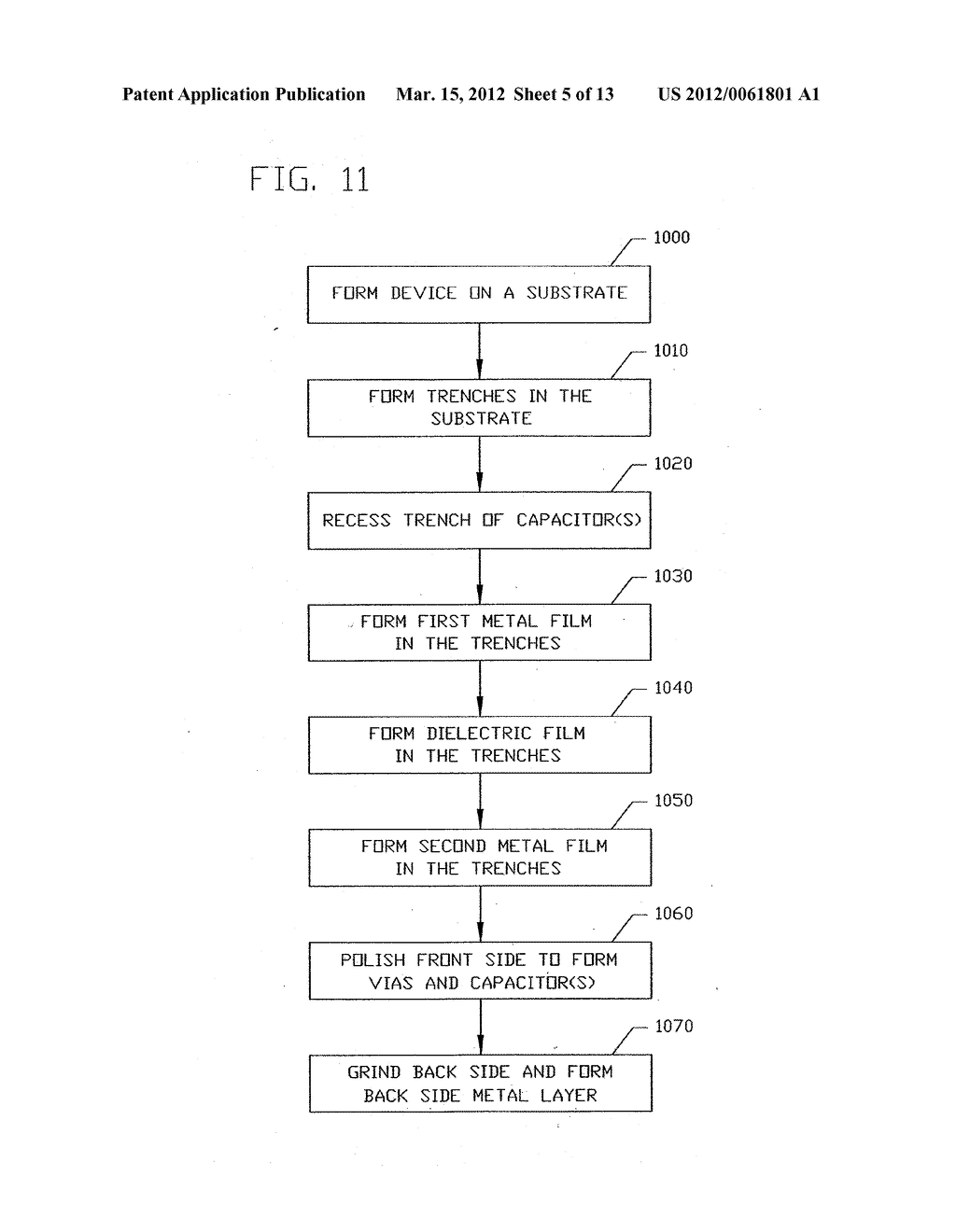 STRUCTURE, DESIGN STRUCTURE AND METHOD OF MANUFACTURING A STRUCTURE HAVING     VIAS AND HIGH DENSITY CAPACITORS - diagram, schematic, and image 06