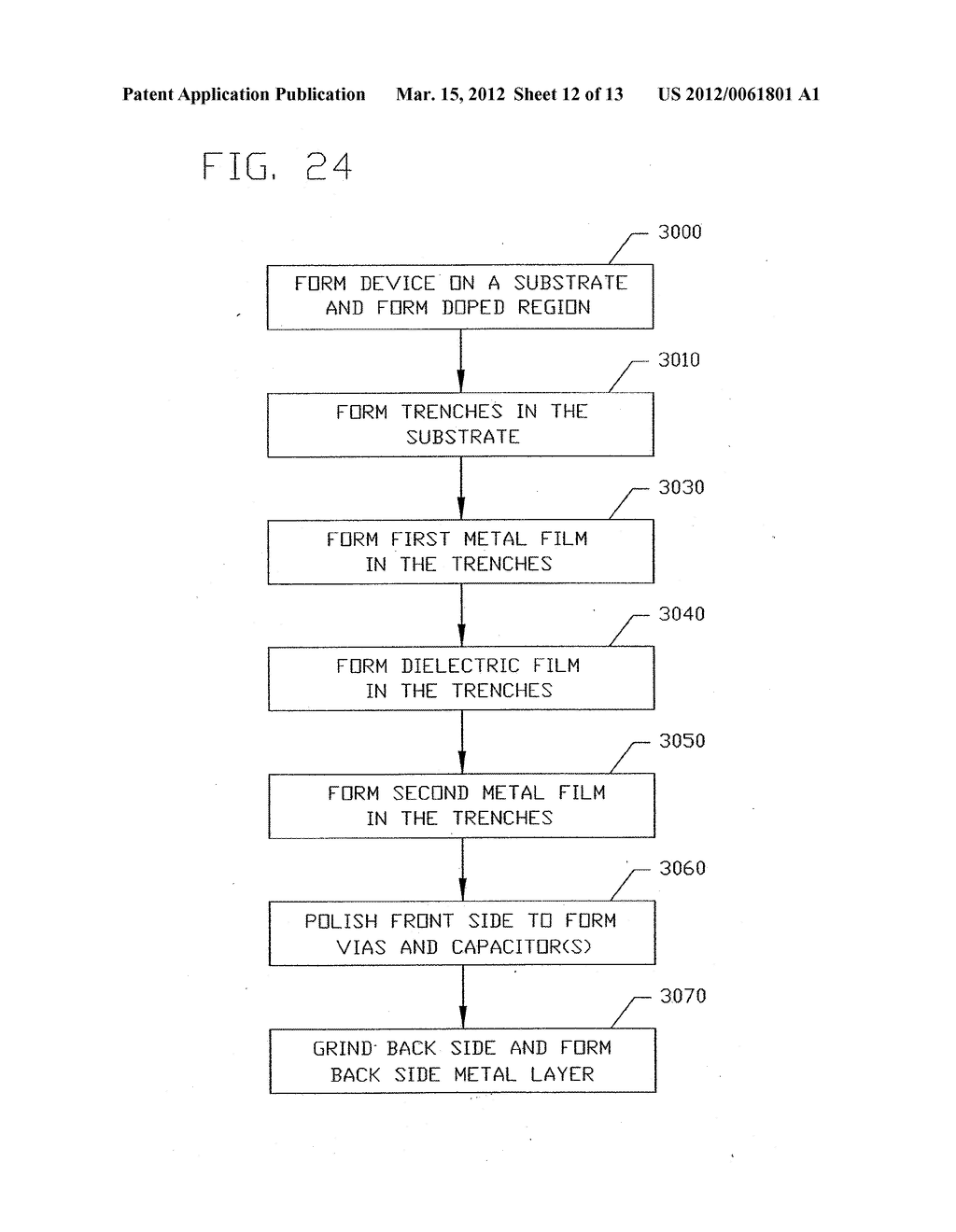 STRUCTURE, DESIGN STRUCTURE AND METHOD OF MANUFACTURING A STRUCTURE HAVING     VIAS AND HIGH DENSITY CAPACITORS - diagram, schematic, and image 13