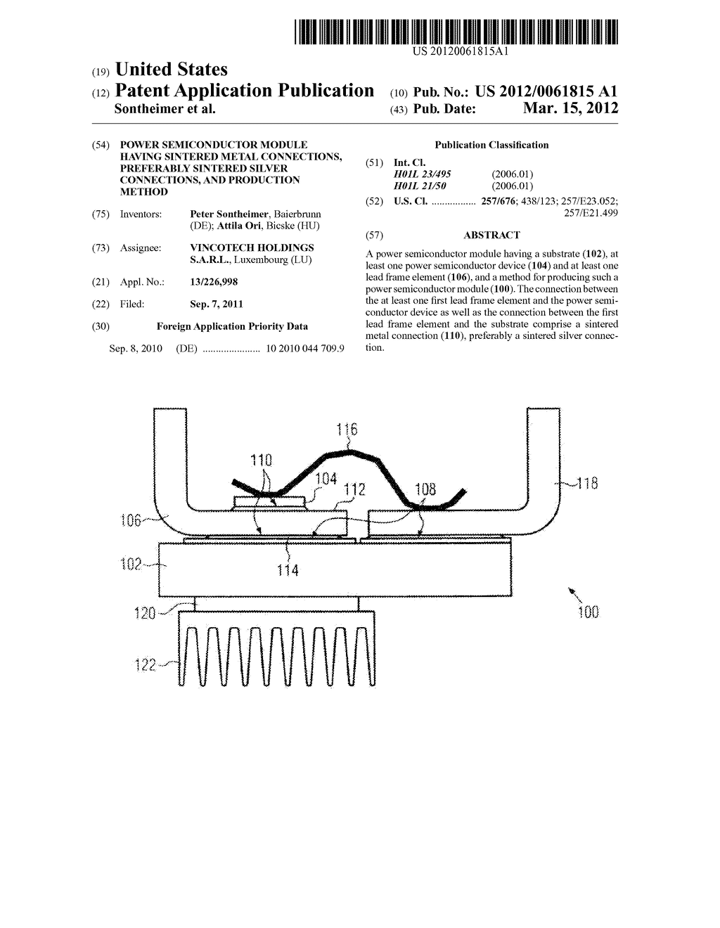 POWER SEMICONDUCTOR MODULE HAVING SINTERED METAL CONNECTIONS, PREFERABLY     SINTERED SILVER CONNECTIONS, AND PRODUCTION METHOD - diagram, schematic, and image 01