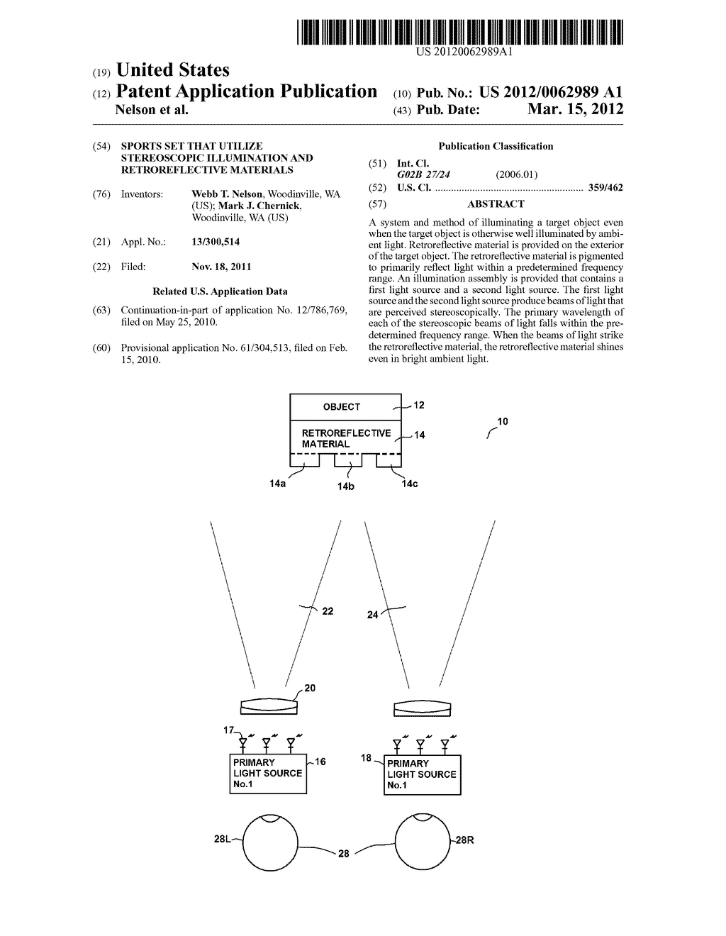 Sports Set that Utilize Stereoscopic Illumination and Retroreflective     Materials - diagram, schematic, and image 01