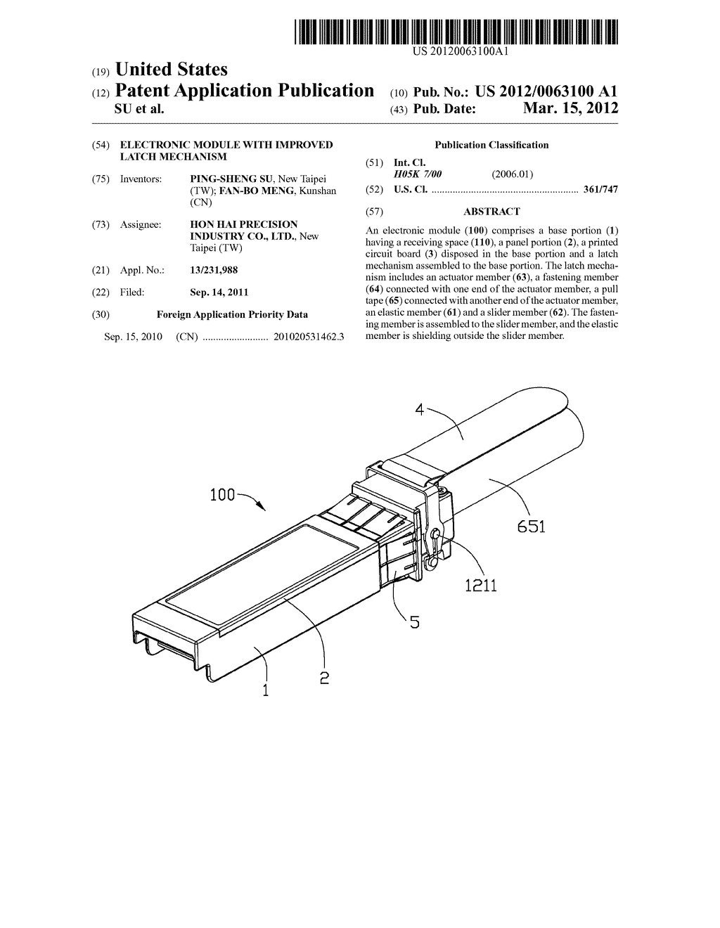 ELECTRONIC MODULE WITH IMPROVED LATCH MECHANISM - diagram, schematic, and image 01