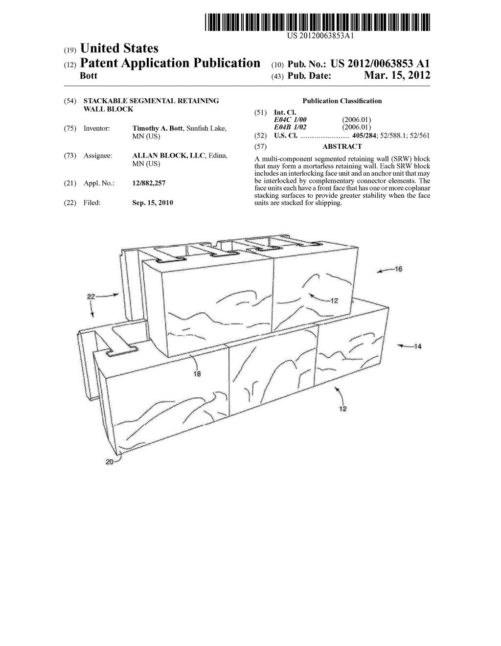 STACKABLE SEGMENTAL RETAINING WALL BLOCK - diagram, schematic, and image 01