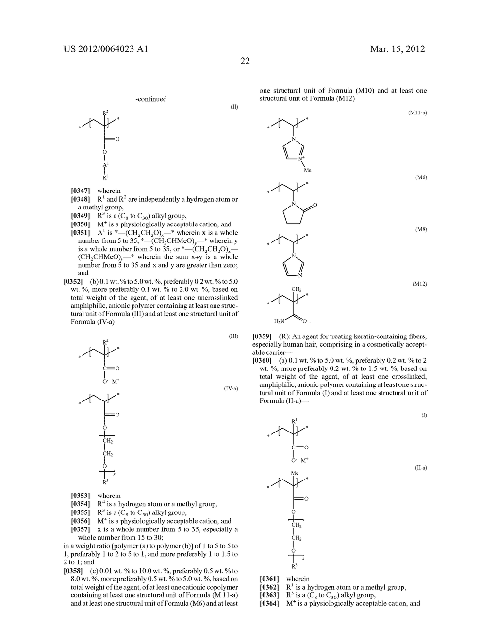 AGENTS FOR FIBERS CONTAINING KERATIN, CONTAINING AT LEAST ONE SPECIAL     CROSS-LINKED AMPHIPHILIC, ANIONIC POLYMER AND AT LEAST ONE FURTHER     SPECIAL NON-CROSS-LINKED AMPHIPHILIC ANIONIC POLYMER - diagram, schematic, and image 23