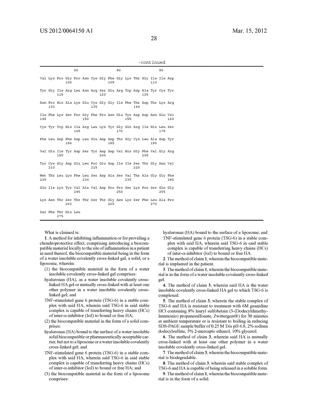 BIOCOMPATIBLE MATERIALS CONTAINING STABLE COMPLEXES OF TSG-6 AND     HYALURONAN AND METHOD OF USING SAME - diagram, schematic, and image 42