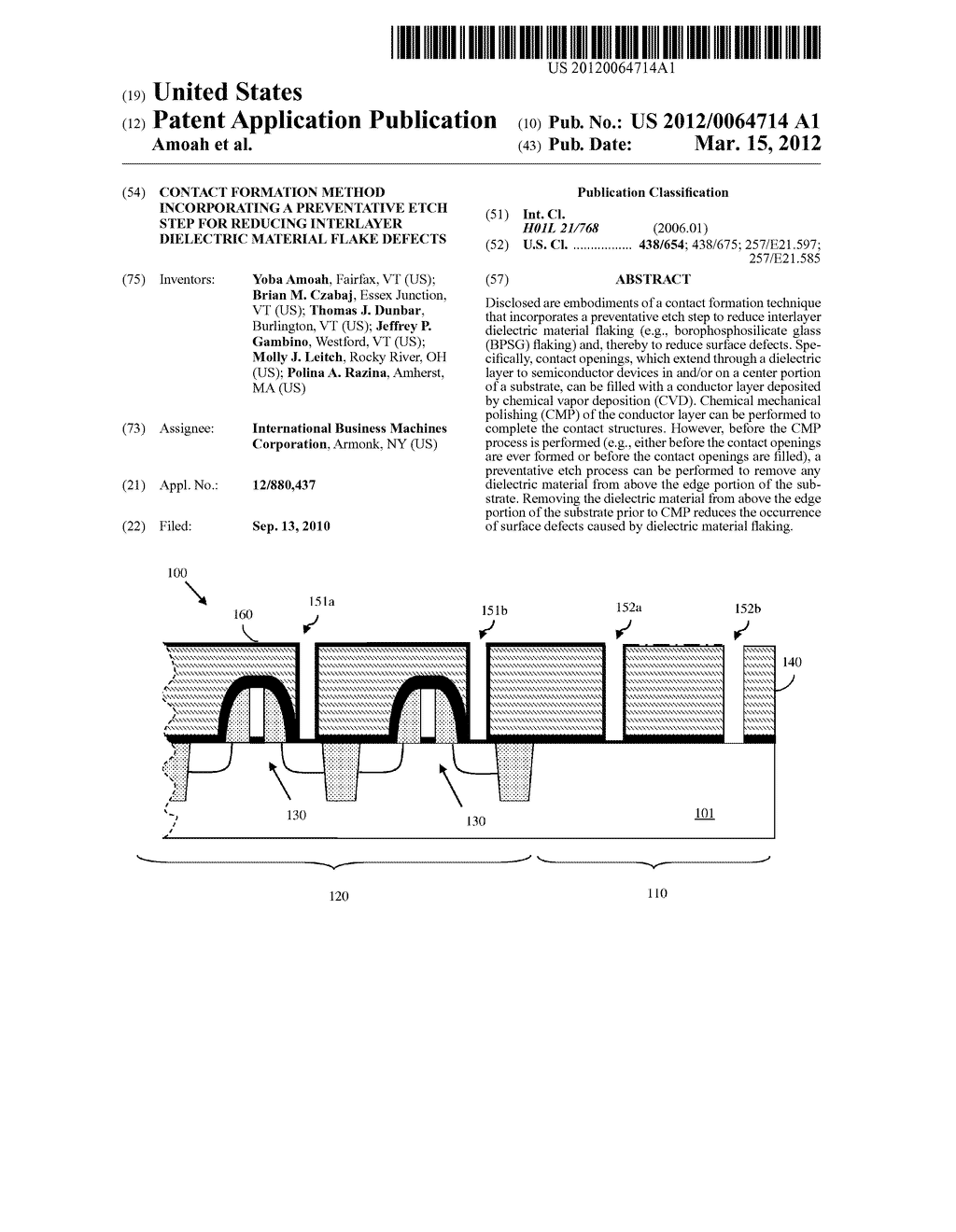 CONTACT FORMATION METHOD INCORPORATING A PREVENTATIVE ETCH STEP FOR     REDUCING INTERLAYER DIELECTRIC MATERIAL FLAKE DEFECTS - diagram, schematic, and image 01