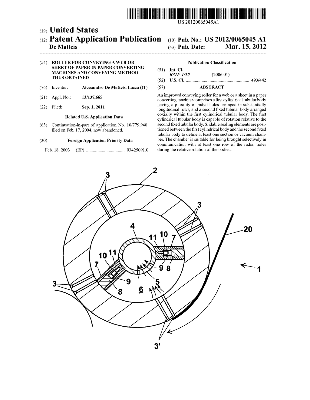 Roller for conveying a web or sheet of paper in paper converting machines     and conveying method thus obtained - diagram, schematic, and image 01