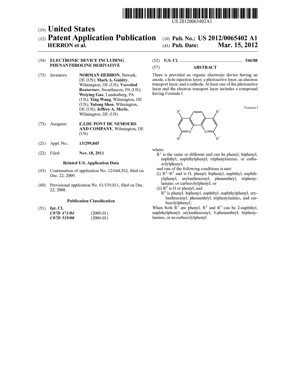 ELECTRONIC DEVICE INCLUDING PHENANTHROLINE DERIVATIVE - diagram, schematic, and image 01