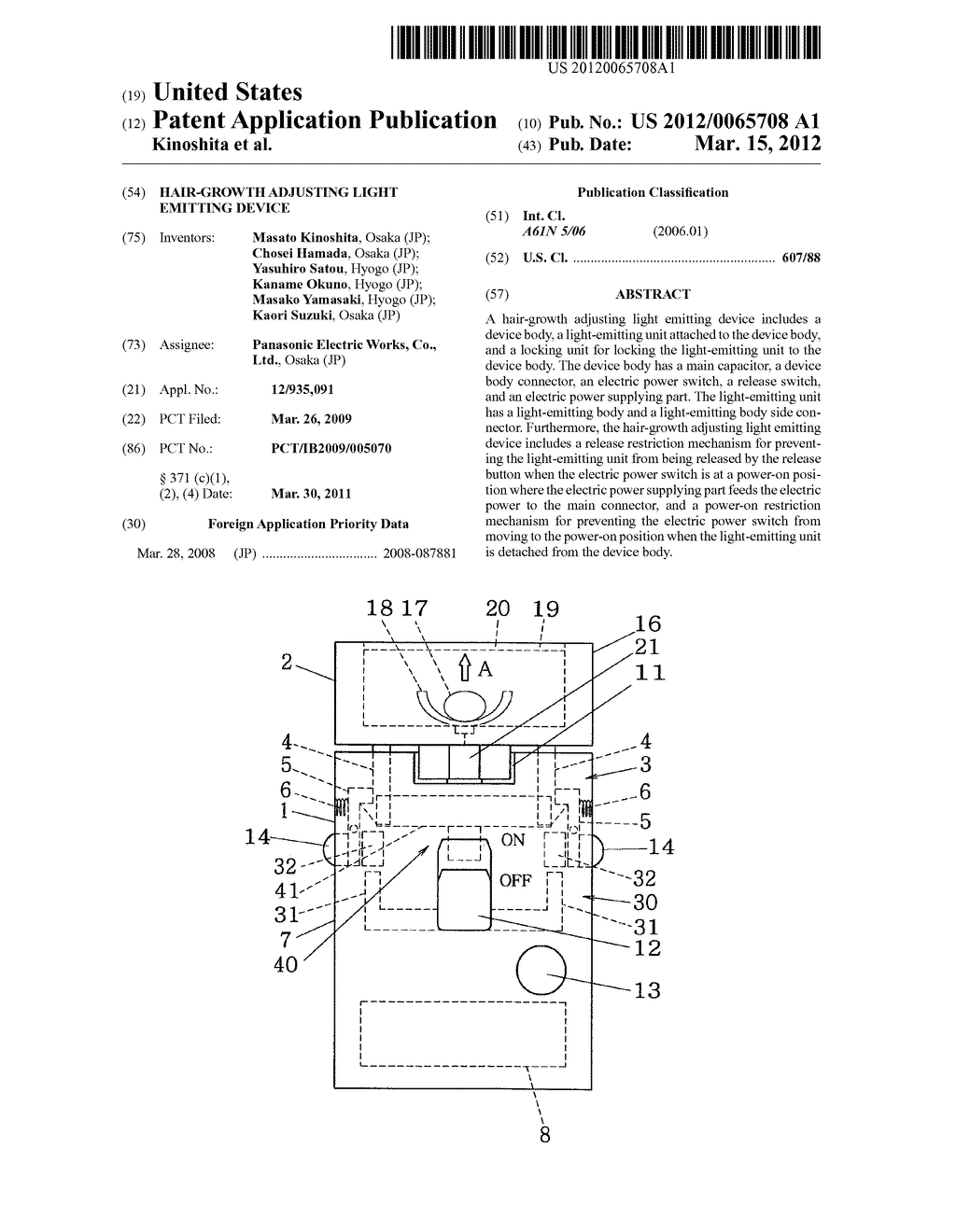 HAIR-GROWTH ADJUSTING LIGHT EMITTING DEVICE - diagram, schematic, and image 01