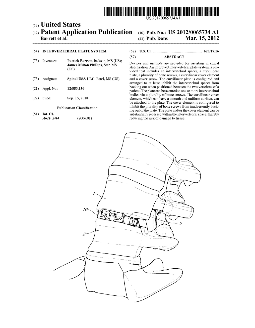 INTERVERTEBRAL PLATE SYSTEM - diagram, schematic, and image 01