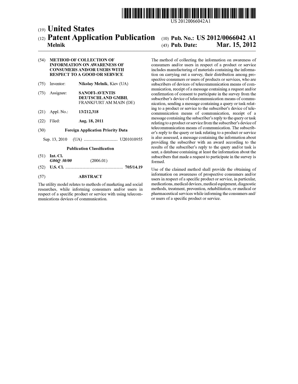 METHOD OF COLLECTION OF INFORMATION ON AWARENESS OF CONSUMERS AND/OR USERS     WITH RESPECT TO A GOOD OR SERVICE - diagram, schematic, and image 01