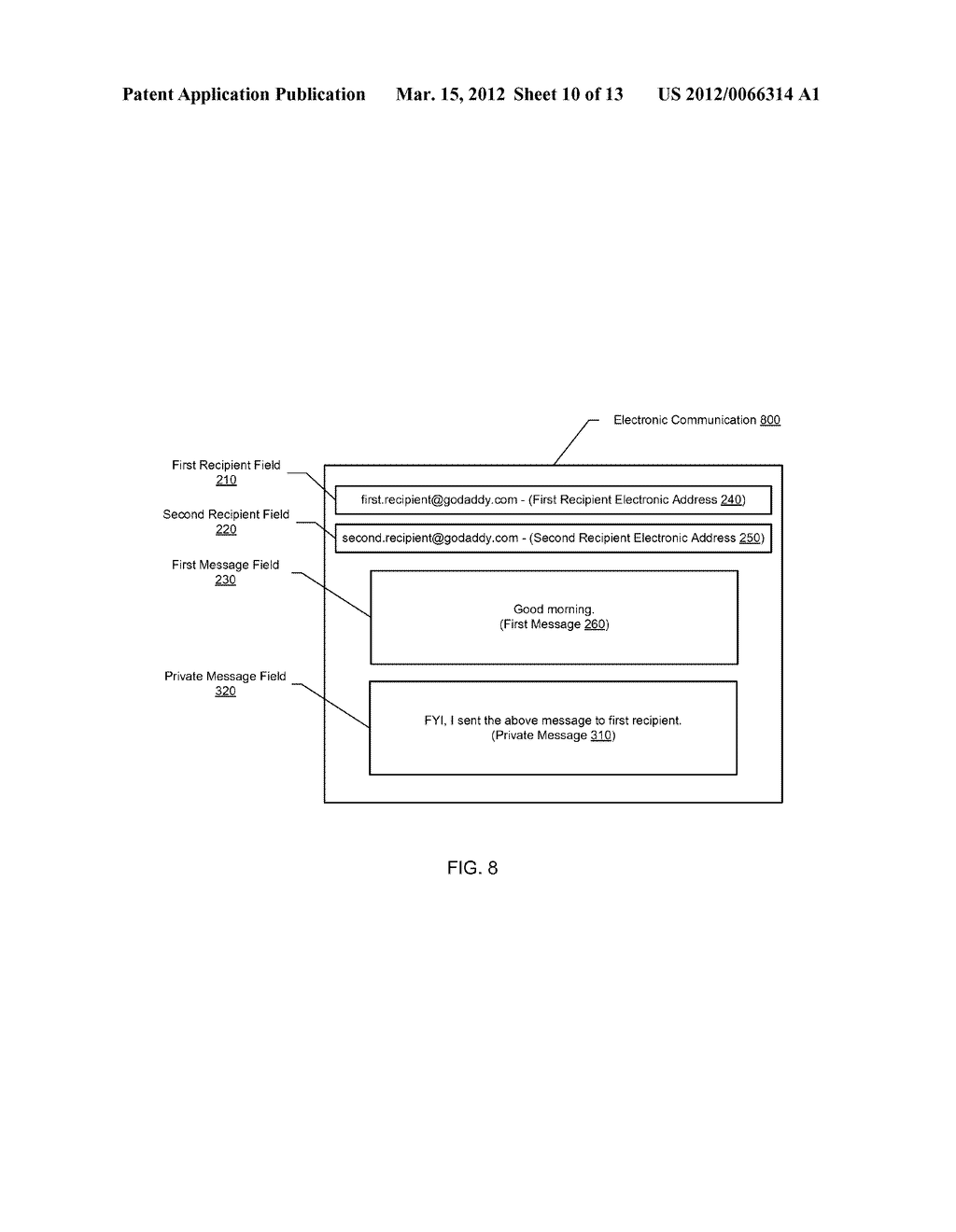 PRIVATE MESSAGING A SECOND RECIPIENT OF AN ELECTRONIC COMMUNICATION - diagram, schematic, and image 11