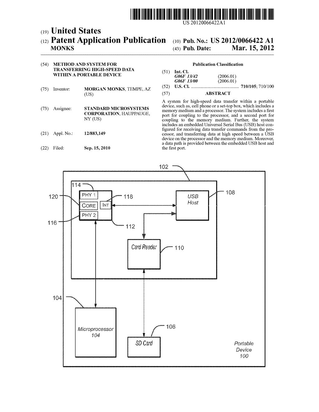 METHOD AND SYSTEM FOR TRANSFERRING HIGH-SPEED DATA WITHIN A PORTABLE     DEVICE - diagram, schematic, and image 01