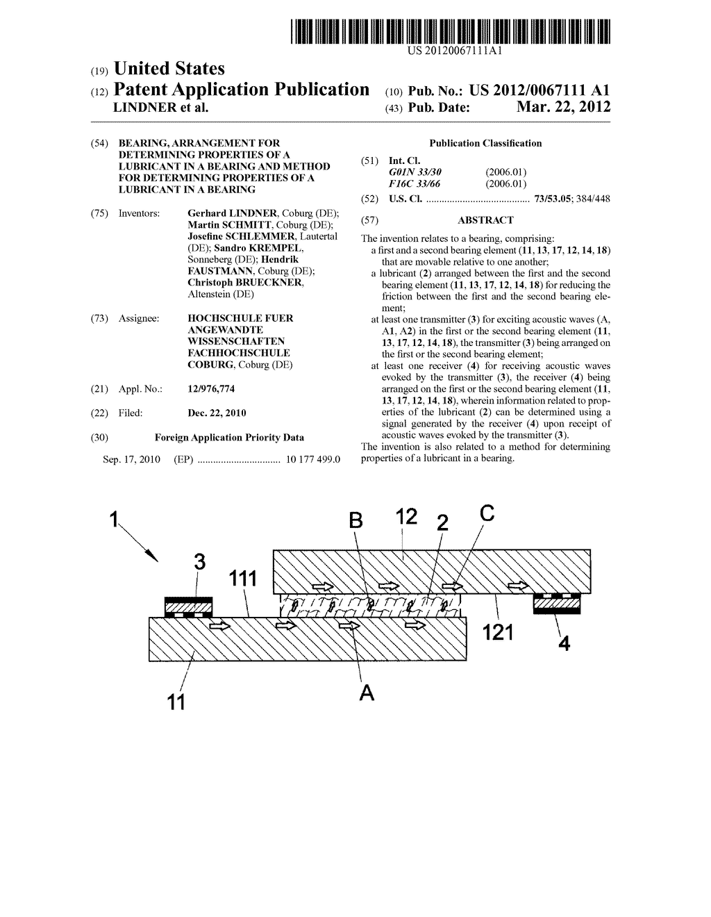 BEARING, ARRANGEMENT FOR DETERMINING PROPERTIES OF A LUBRICANT IN A     BEARING AND METHOD FOR DETERMINING PROPERTIES OF A LUBRICANT IN A BEARING - diagram, schematic, and image 01