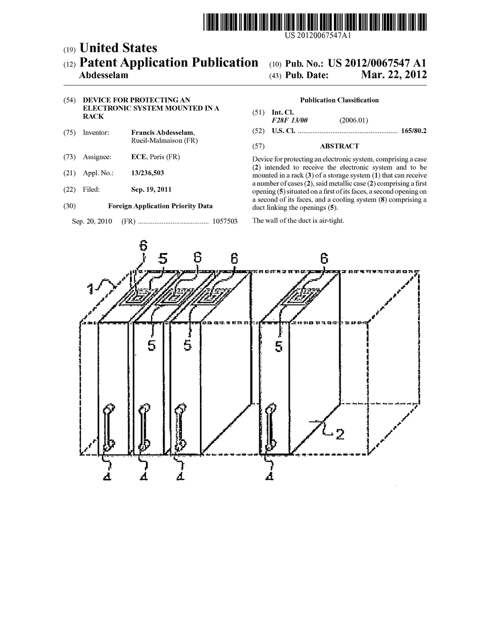 Device for protecting an electronic system mounted in a rack - diagram, schematic, and image 01