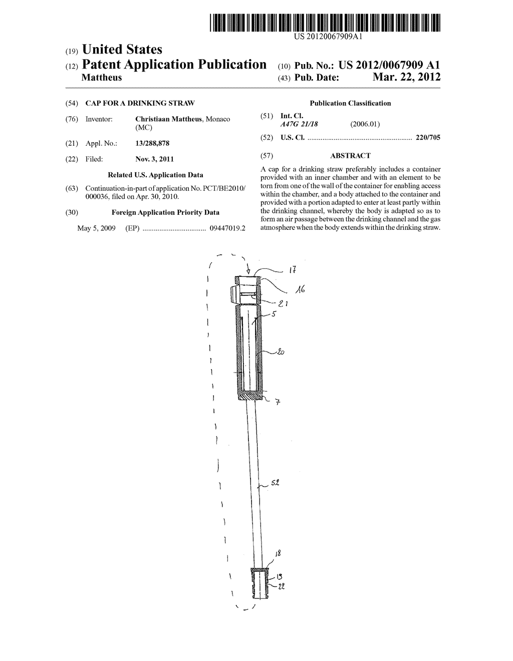 CAP FOR A DRINKING STRAW - diagram, schematic, and image 01