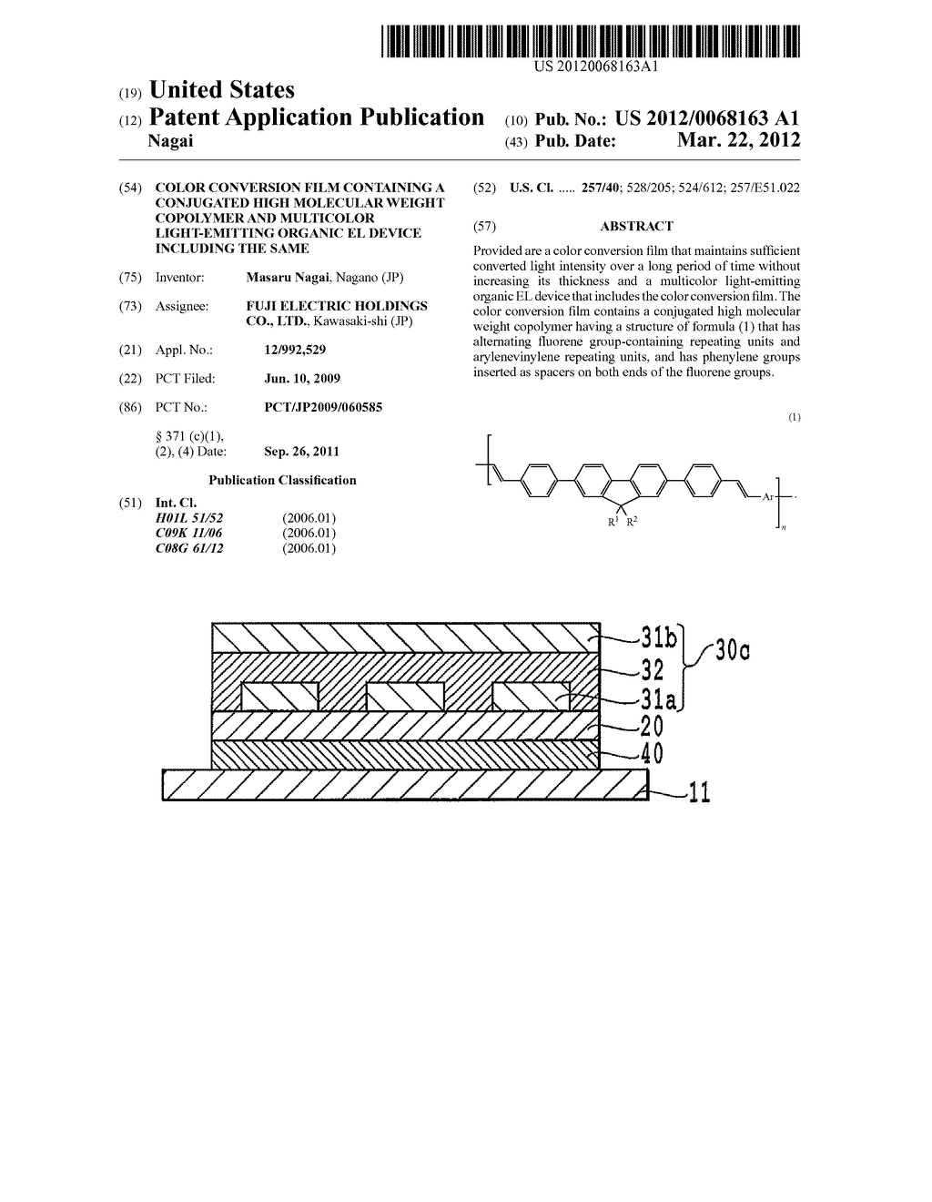 COLOR CONVERSION FILM CONTAINING A CONJUGATED HIGH MOLECULAR WEIGHT     COPOLYMER AND MULTICOLOR LIGHT-EMITTING ORGANIC EL DEVICE INCLUDING THE     SAME - diagram, schematic, and image 01