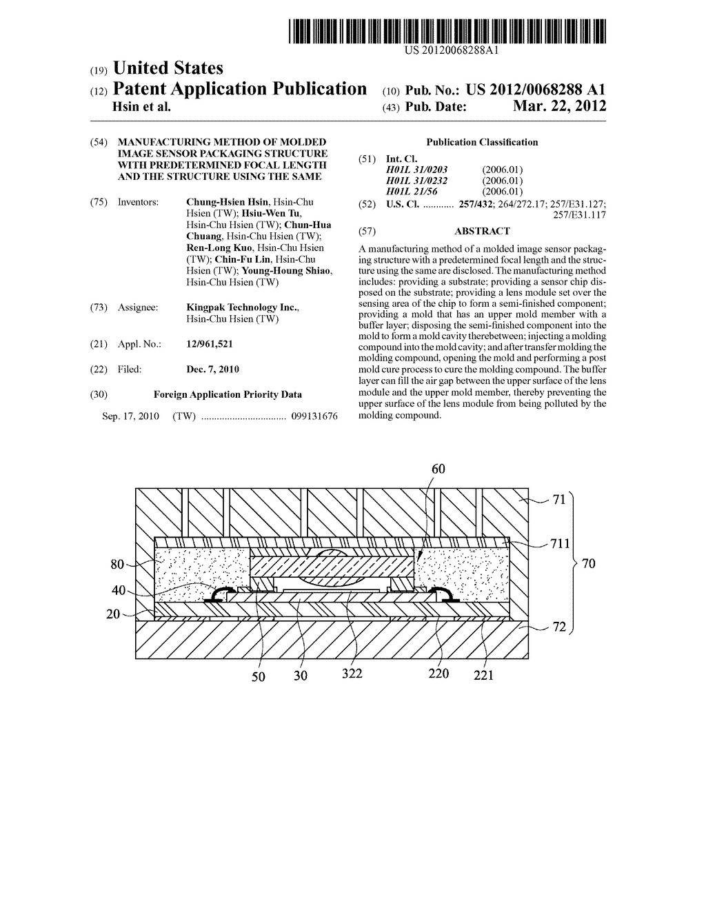 MANUFACTURING METHOD OF MOLDED IMAGE SENSOR PACKAGING STRUCTURE WITH     PREDETERMINED FOCAL LENGTH AND THE STRUCTURE USING THE SAME - diagram, schematic, and image 01