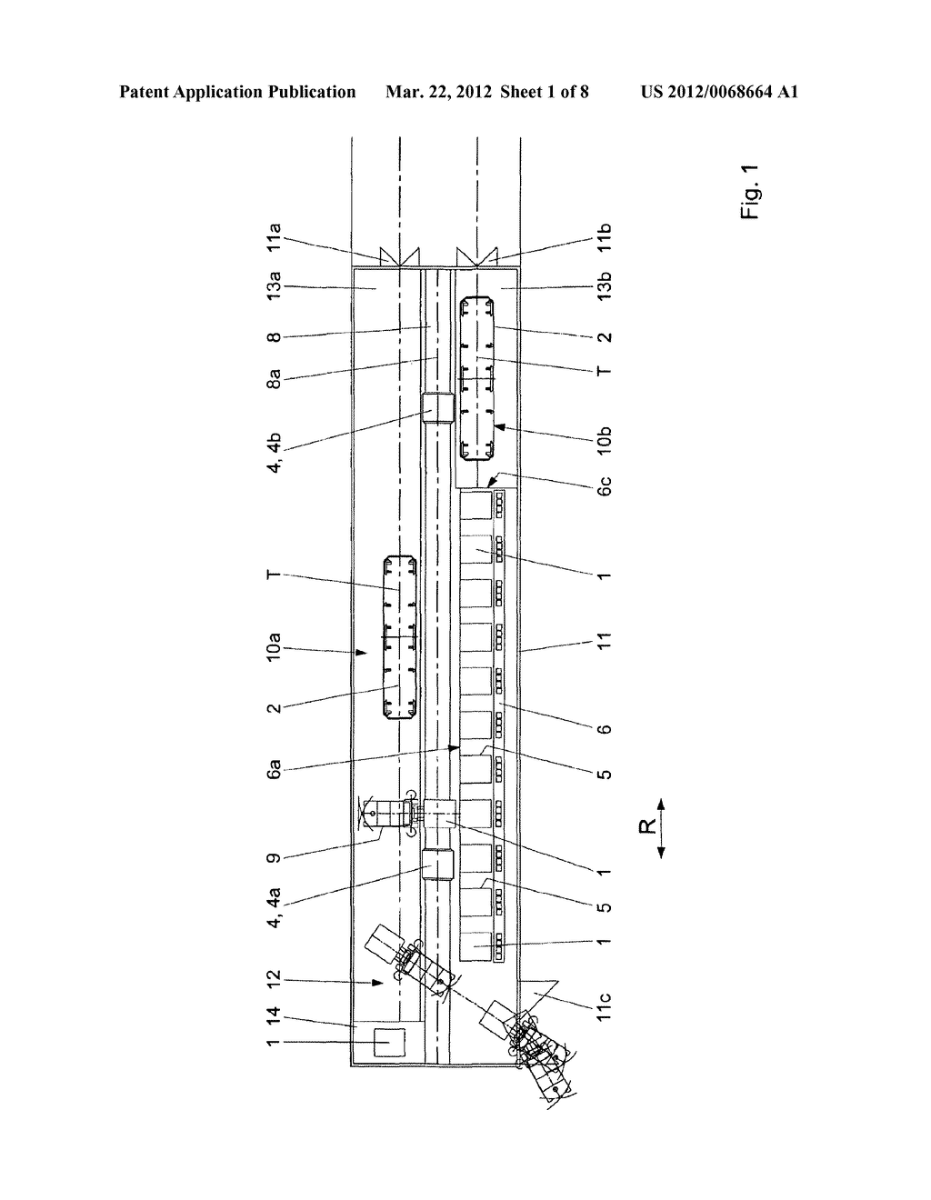 SYSTEM FOR REPLACING A BATTERY OF A GROUND TRANSPORTATION VEHICLE,     PARTICULARLY OF AN UNMANNED HEAVY-DUTY TRANSPORTATION VEHICLE FOR ISO     CONTAINERS - diagram, schematic, and image 02