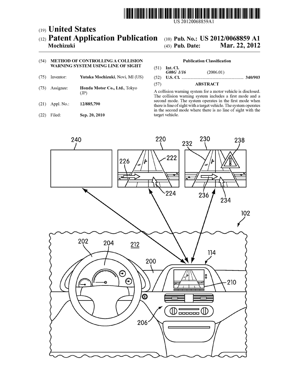 Method of Controlling a Collision Warning System Using Line of Sight - diagram, schematic, and image 01