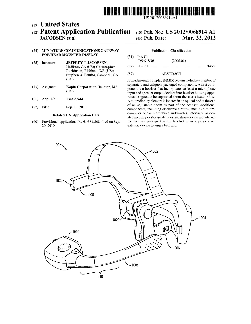 MINIATURE COMMUNICATIONS GATEWAY FOR HEAD MOUNTED DISPLAY - diagram, schematic, and image 01