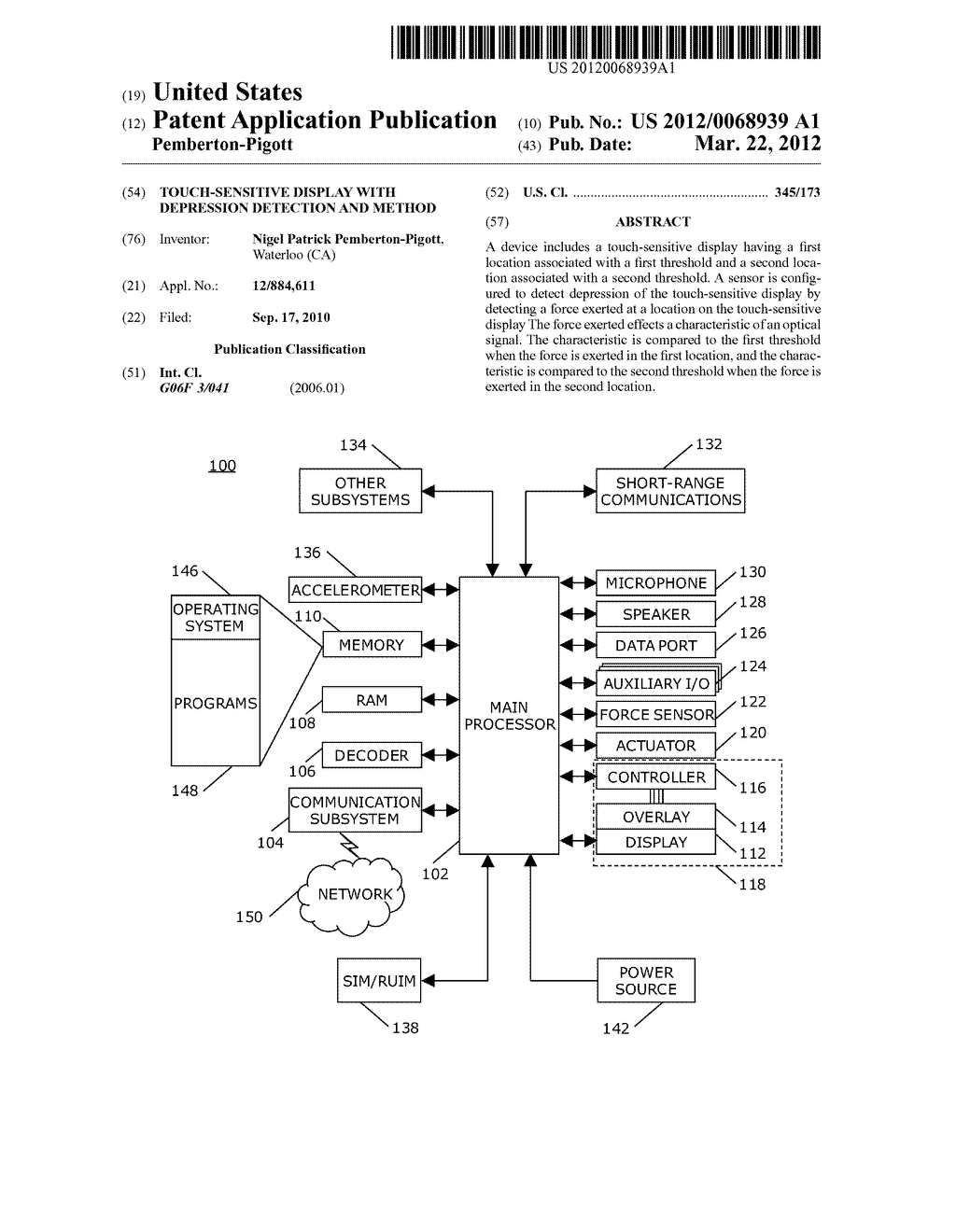 TOUCH-SENSITIVE DISPLAY WITH DEPRESSION DETECTION AND METHOD - diagram, schematic, and image 01