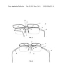 Flip-up and down glasses including a spring-loaded cam-hinge mechanism diagram and image