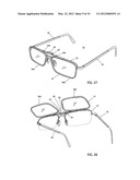 Flip-up and down glasses including a spring-loaded cam-hinge mechanism diagram and image