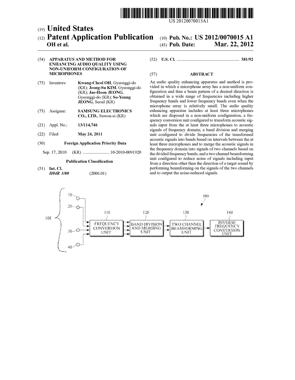 APPARATUS AND METHOD FOR ENHANCING AUDIO QUALITY USING NON-UNIFORM     CONFIGURATION OF MICROPHONES - diagram, schematic, and image 01