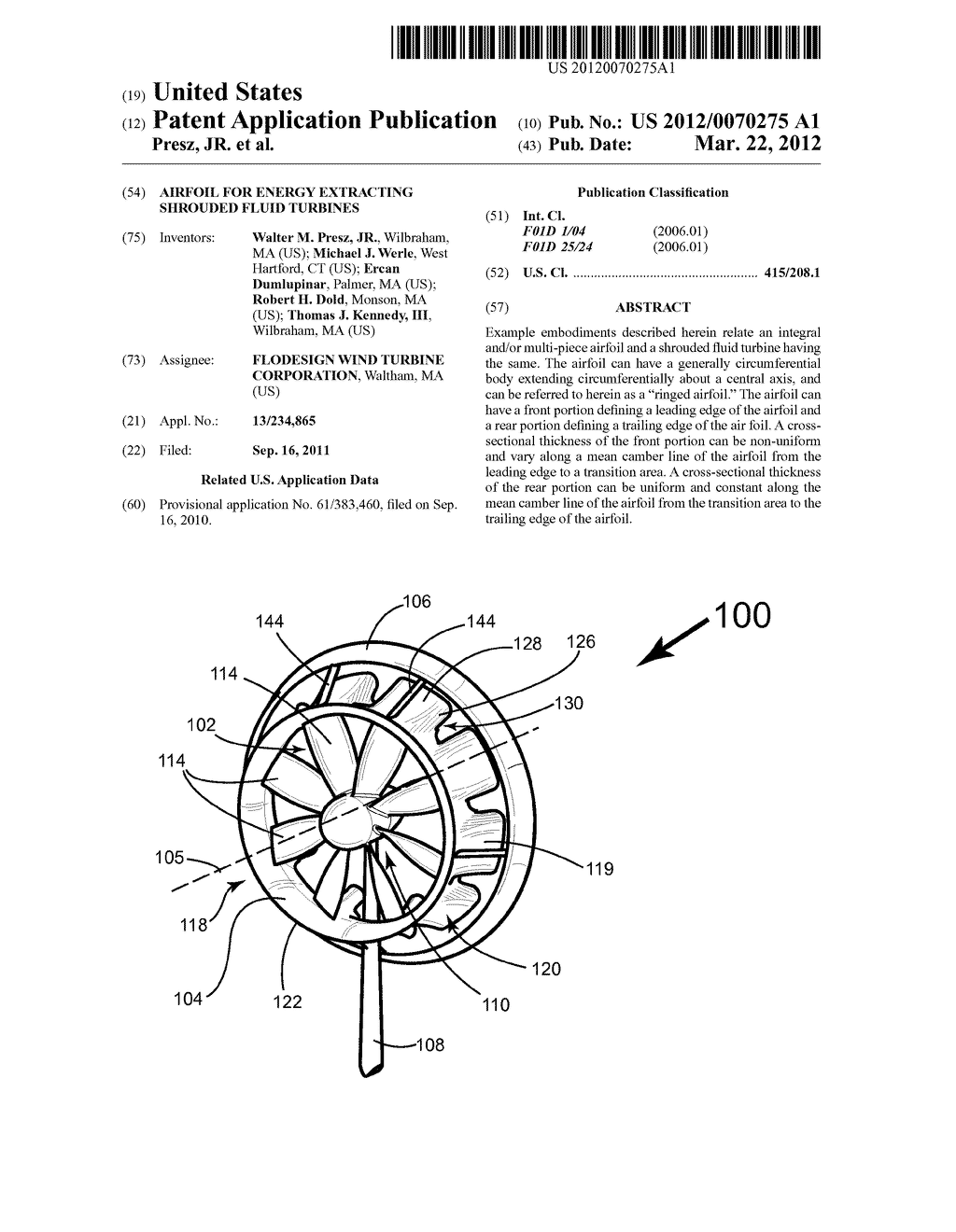 AIRFOIL FOR ENERGY EXTRACTING SHROUDED FLUID TURBINES - diagram, schematic, and image 01