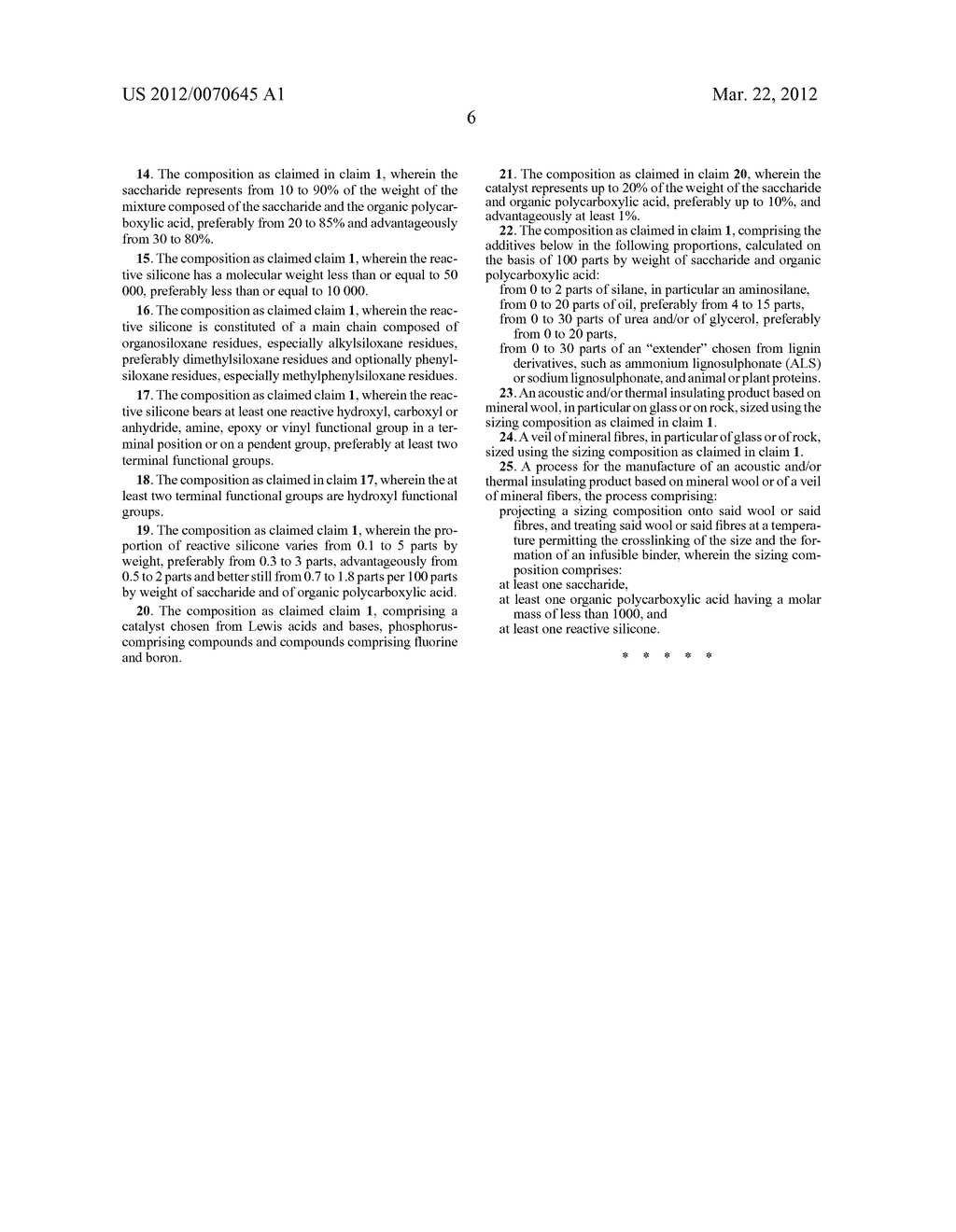 SIZING COMPOSITION FOR MINERAL WOOL COMPRISING A SACCHARIDE, AN ORGANIC     POLYCARBOXYLIC ACID AND A REACTIVE SILICONE, AND INSULATING PRODUCTS     OBTAINED - diagram, schematic, and image 07